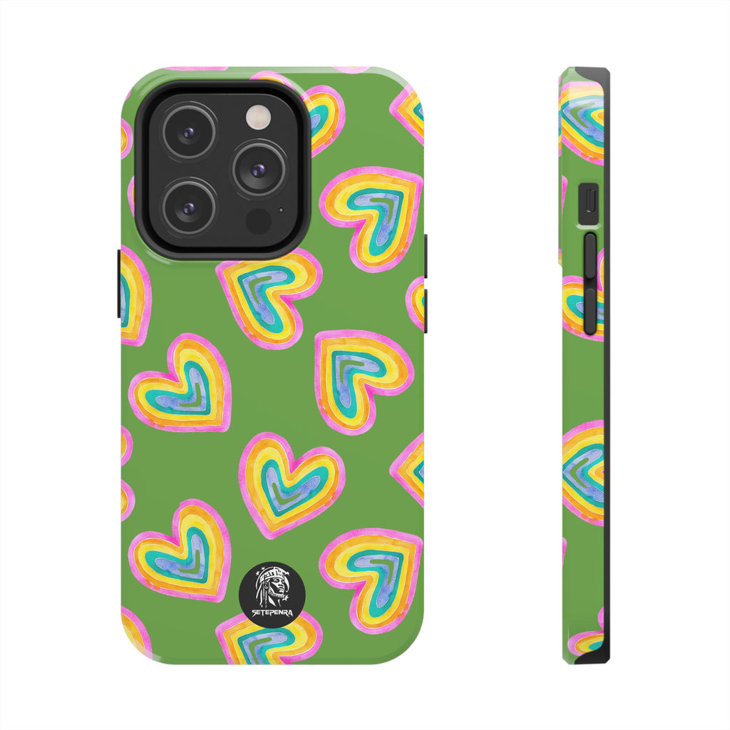 Rainbow Heart Tough Phone Case (For iPhone, Galaxy & More) - Green