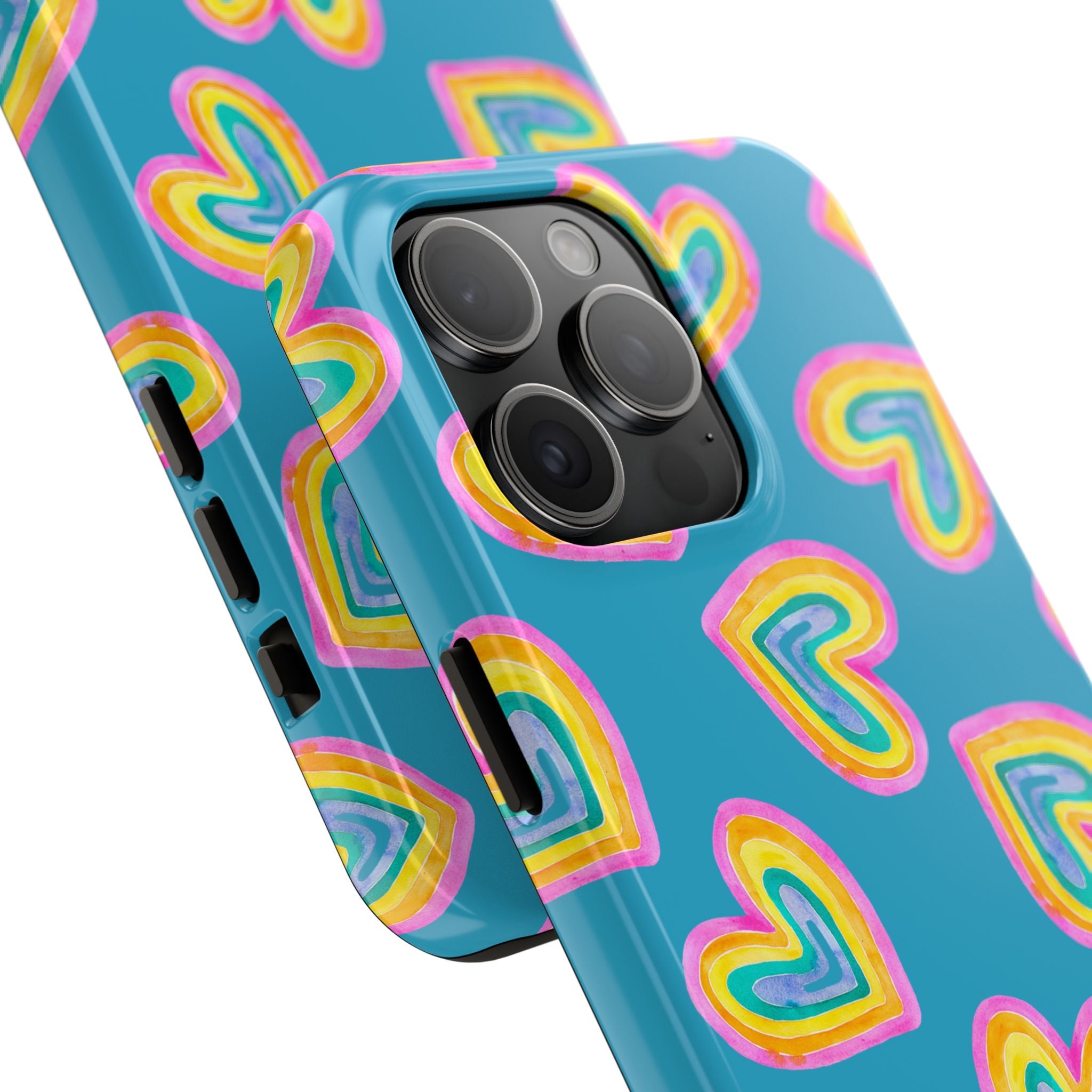 Rainbow Heart Tough Phone Case (For iPhone, Galaxy & More) - Turquoise