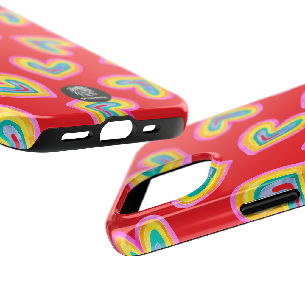 Rainbow Heart Tough Phone Case (For iPhone, Galaxy & More) - Red