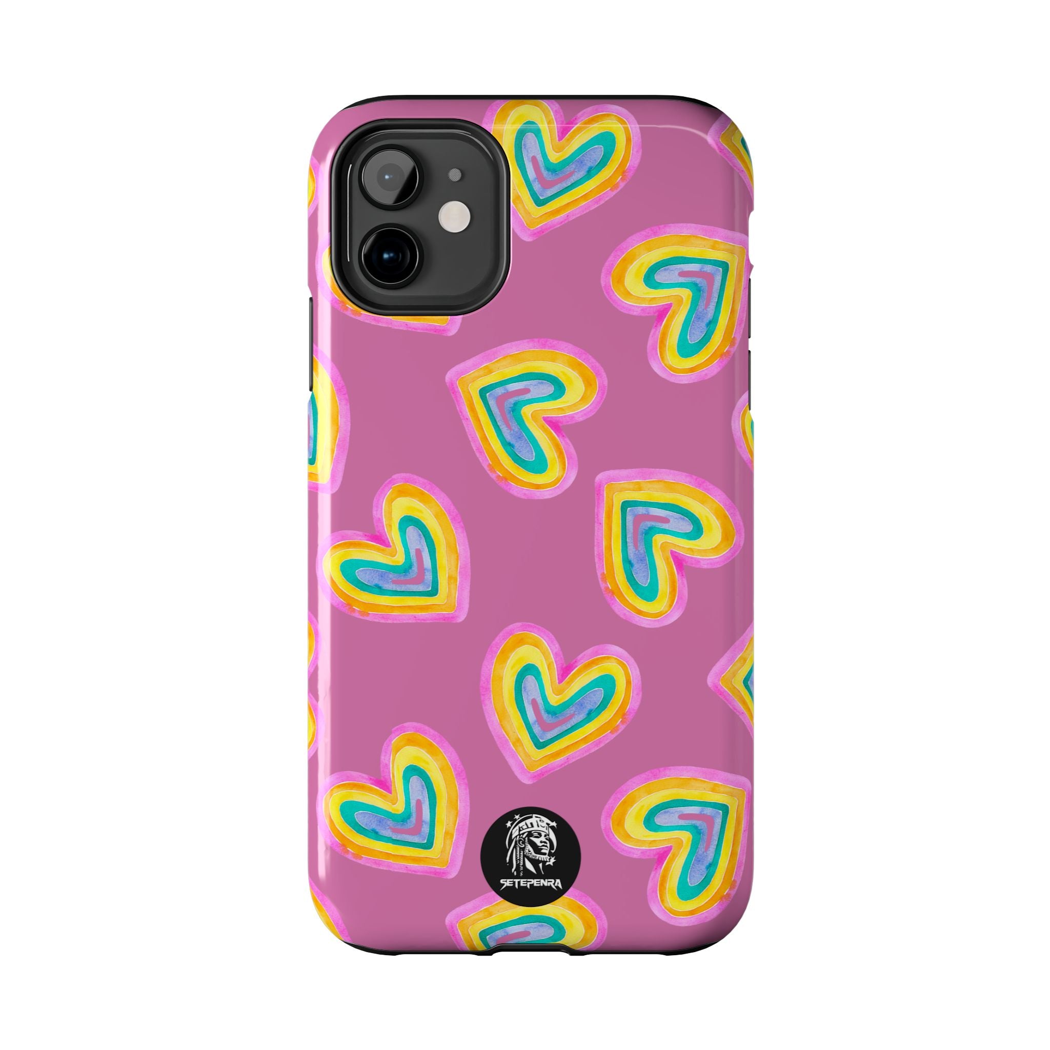 Rainbow Heart Tough Phone Case (For iPhone, Galaxy & More) - Light Pink