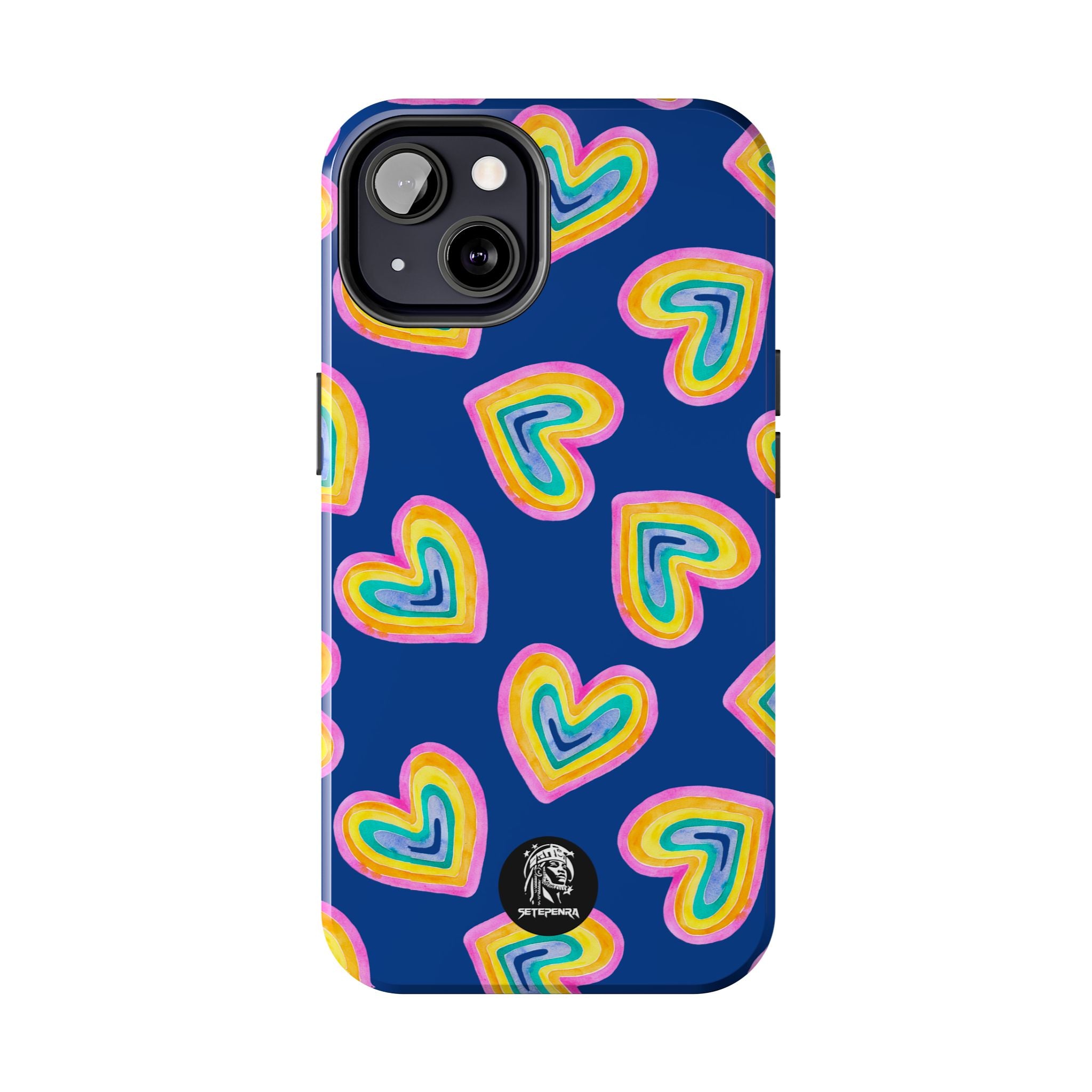 Rainbow Heart Tough Phone Case (For iPhone, Galaxy & More) - Dark Blue