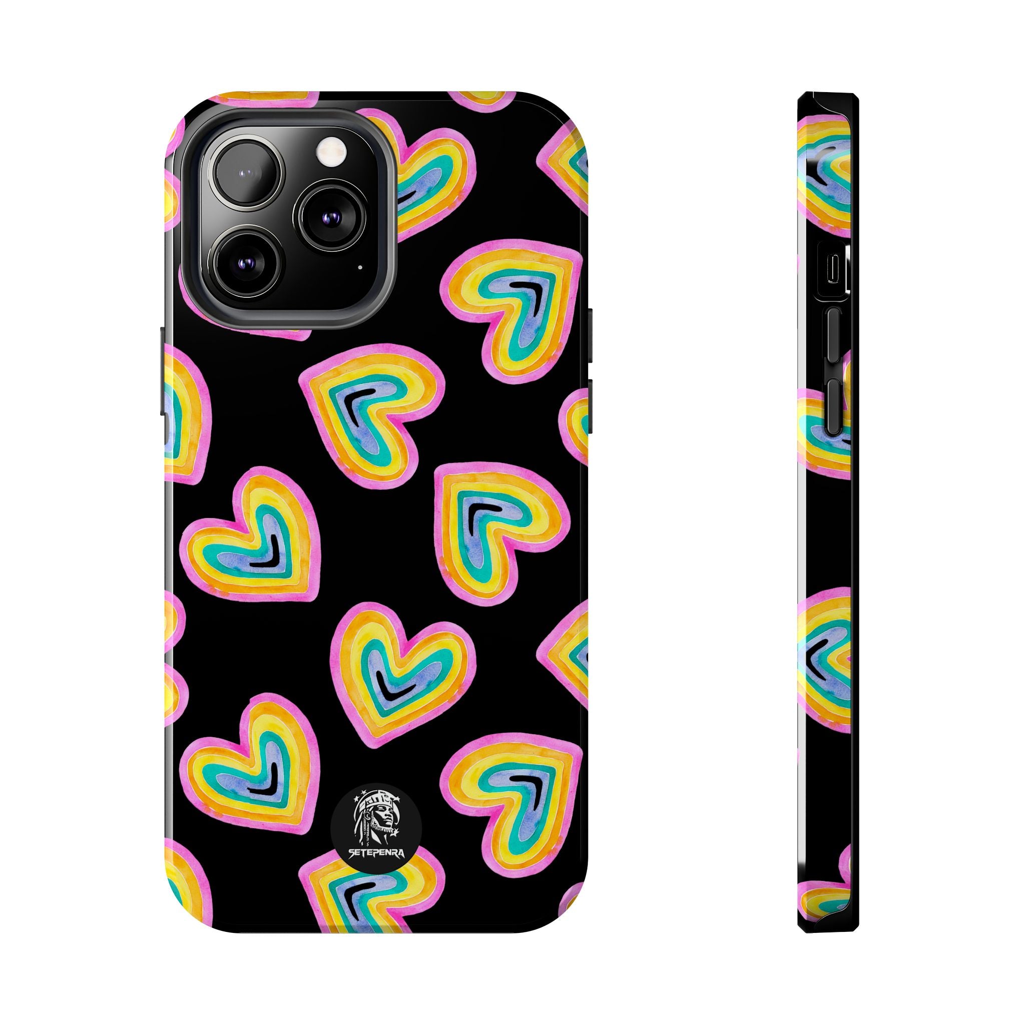 Rainbow Heart Tough Phone Case (For iPhone, Galaxy & More) - Black SETEPENRA Phone Case.
