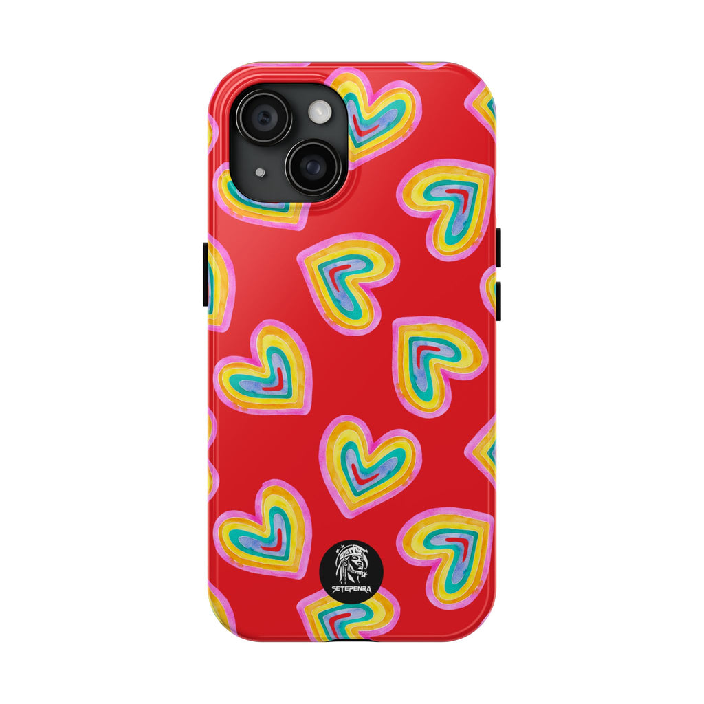Rainbow Heart Tough Phone Case (For iPhone, Galaxy & More) - Red