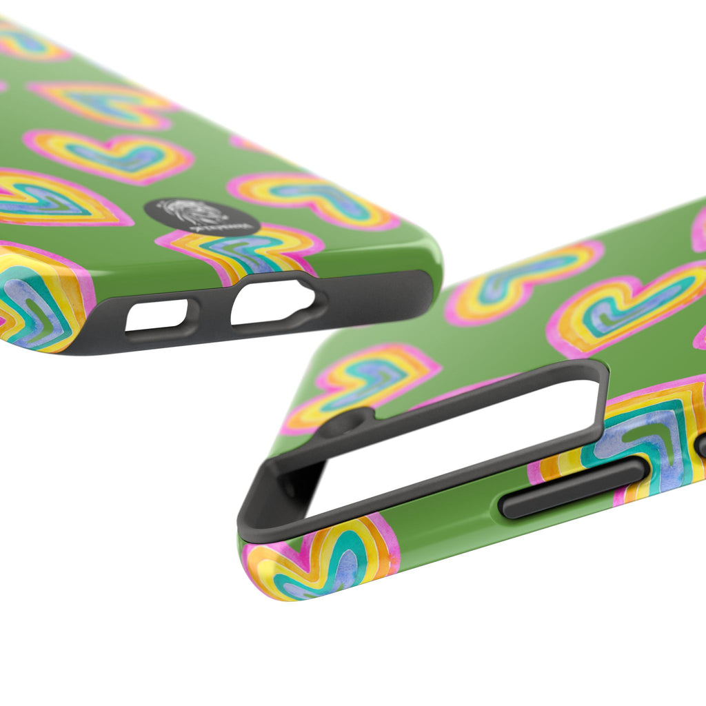 Rainbow Heart Tough Phone Case (For iPhone, Galaxy & More) - Green SETEPENRA Phone Case.