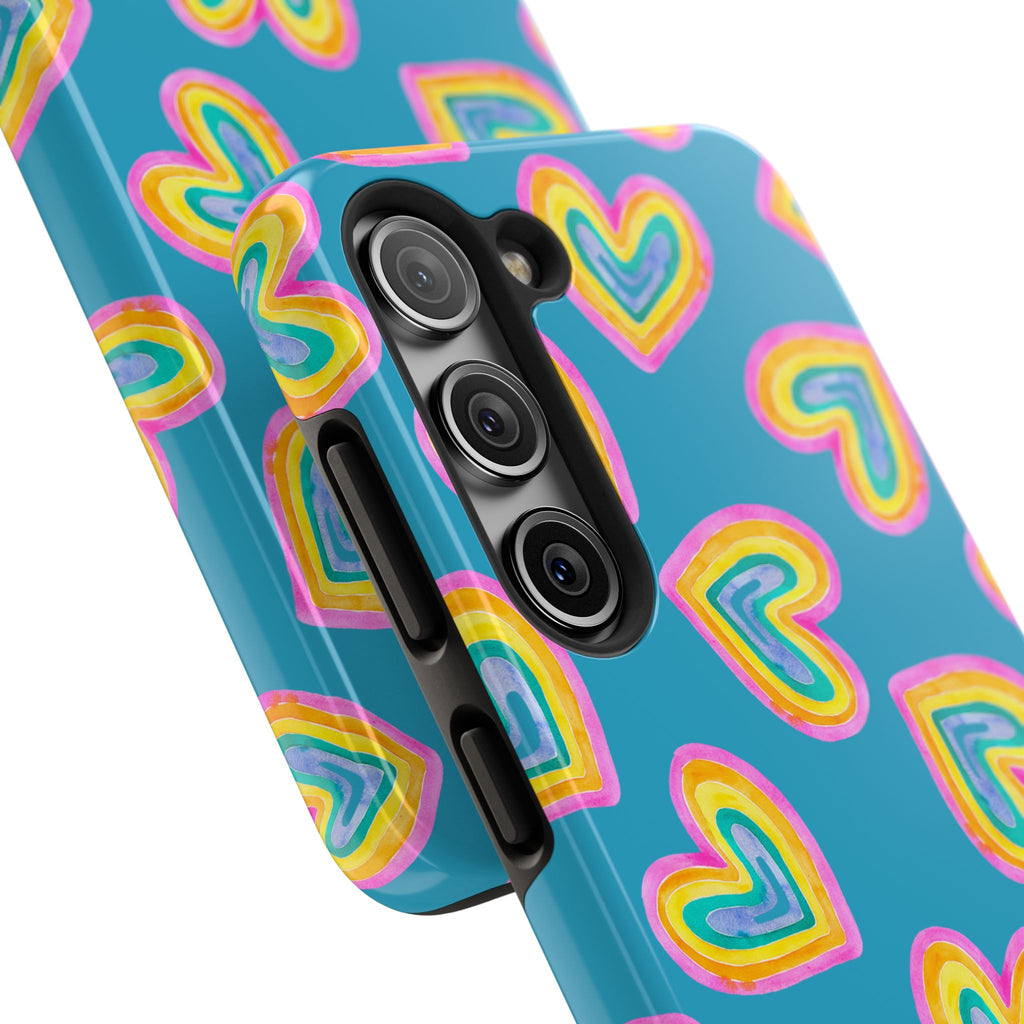 Rainbow Heart Tough Phone Case (For iPhone, Galaxy & More) - Turquoise