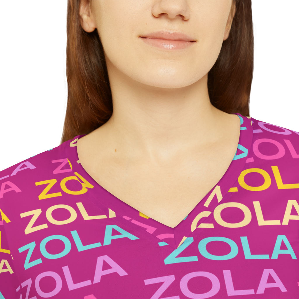 Zola Print Women's Long Sleeve V-Neck Shirt (Pink) SETEPENRA All Over Prints.