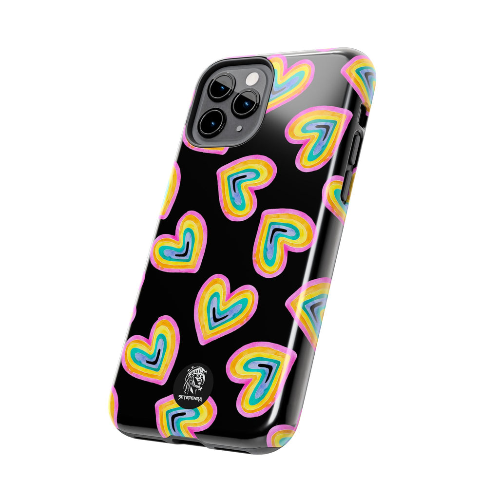 Rainbow Heart Tough Phone Case (For iPhone, Galaxy & More) - Black