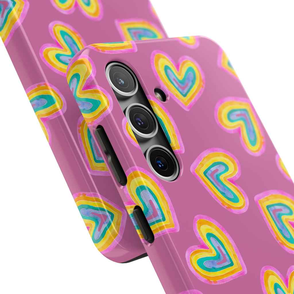 Rainbow Heart Tough Phone Case (For iPhone, Galaxy & More) - Light Pink