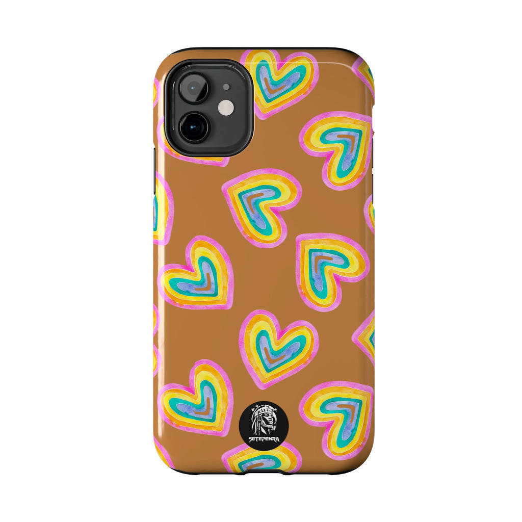 Rainbow Heart Tough Phone Case (For iPhone, Galaxy & More) - Light Brown