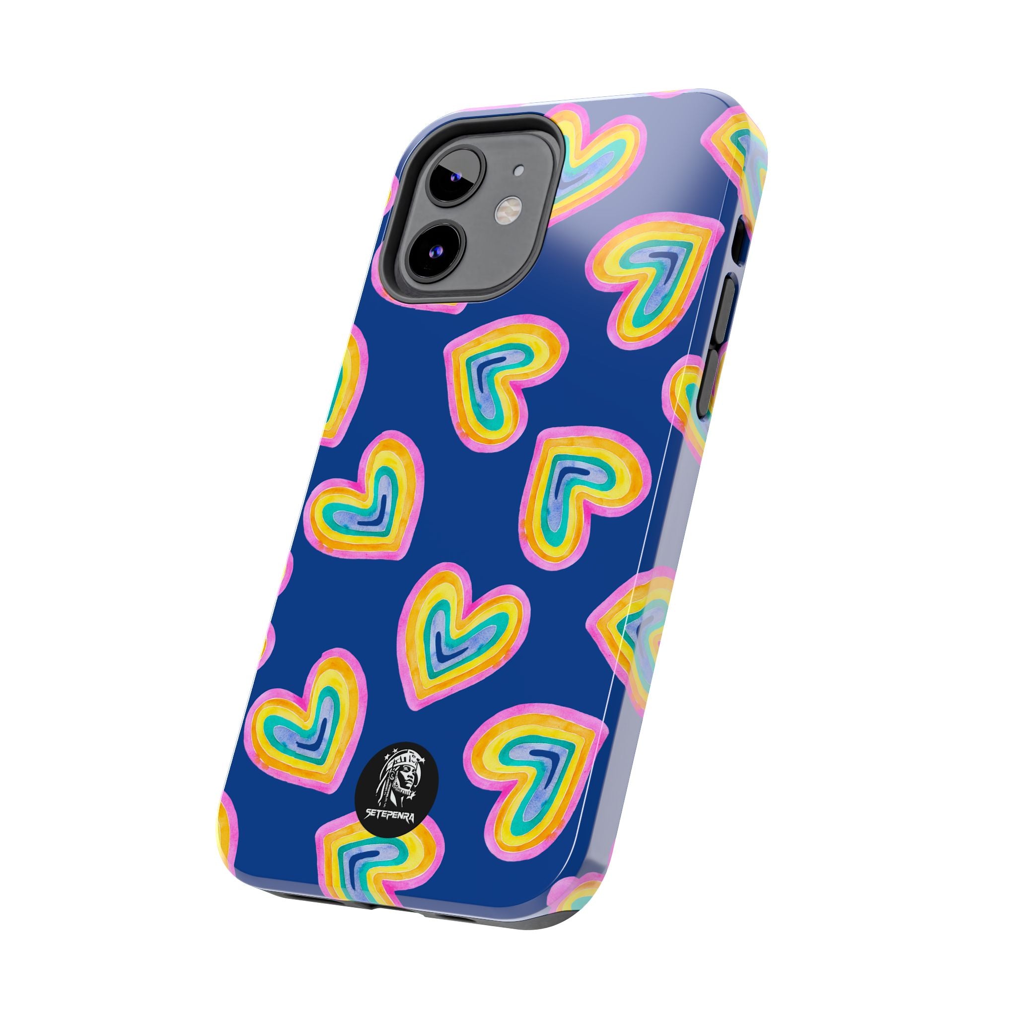 Rainbow Heart Tough Phone Case (For iPhone, Galaxy & More) - Dark Blue