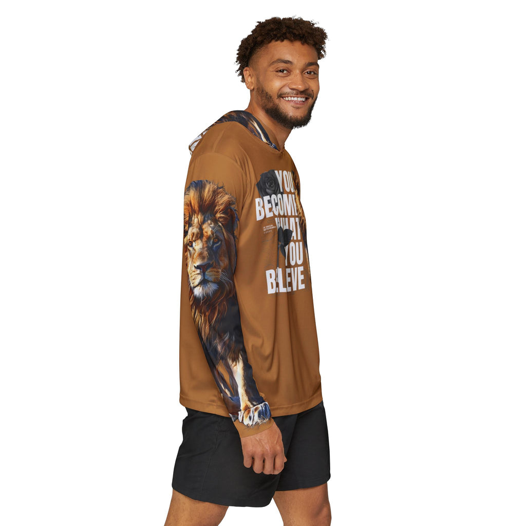 You Become What You Believe Men's Sports Warmup Hoodie (Light Brown) SETEPENRA All Over Prints.