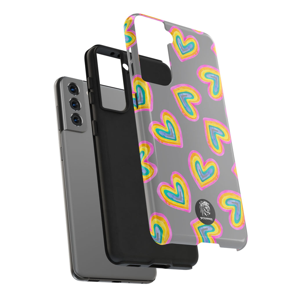 Rainbow Heart Tough Phone Case (For iPhone, Galaxy & More) - Grey