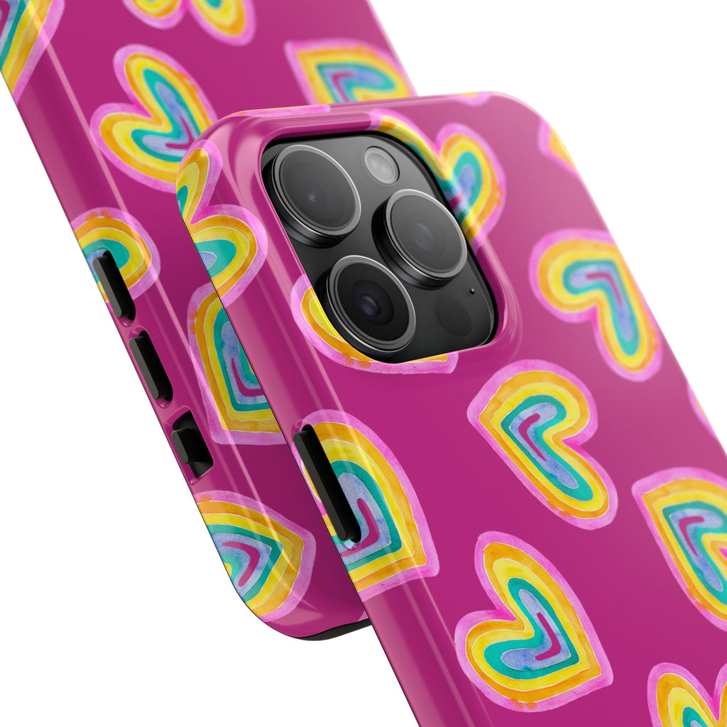 Rainbow Heart Tough Phone Case (For iPhone, Galaxy & More) - Pink