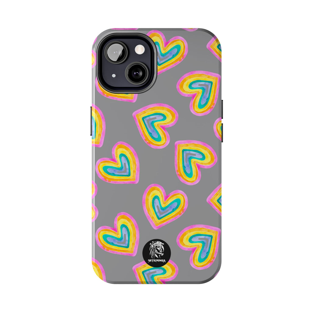 Rainbow Heart Tough Phone Case (For iPhone, Galaxy & More) - Grey