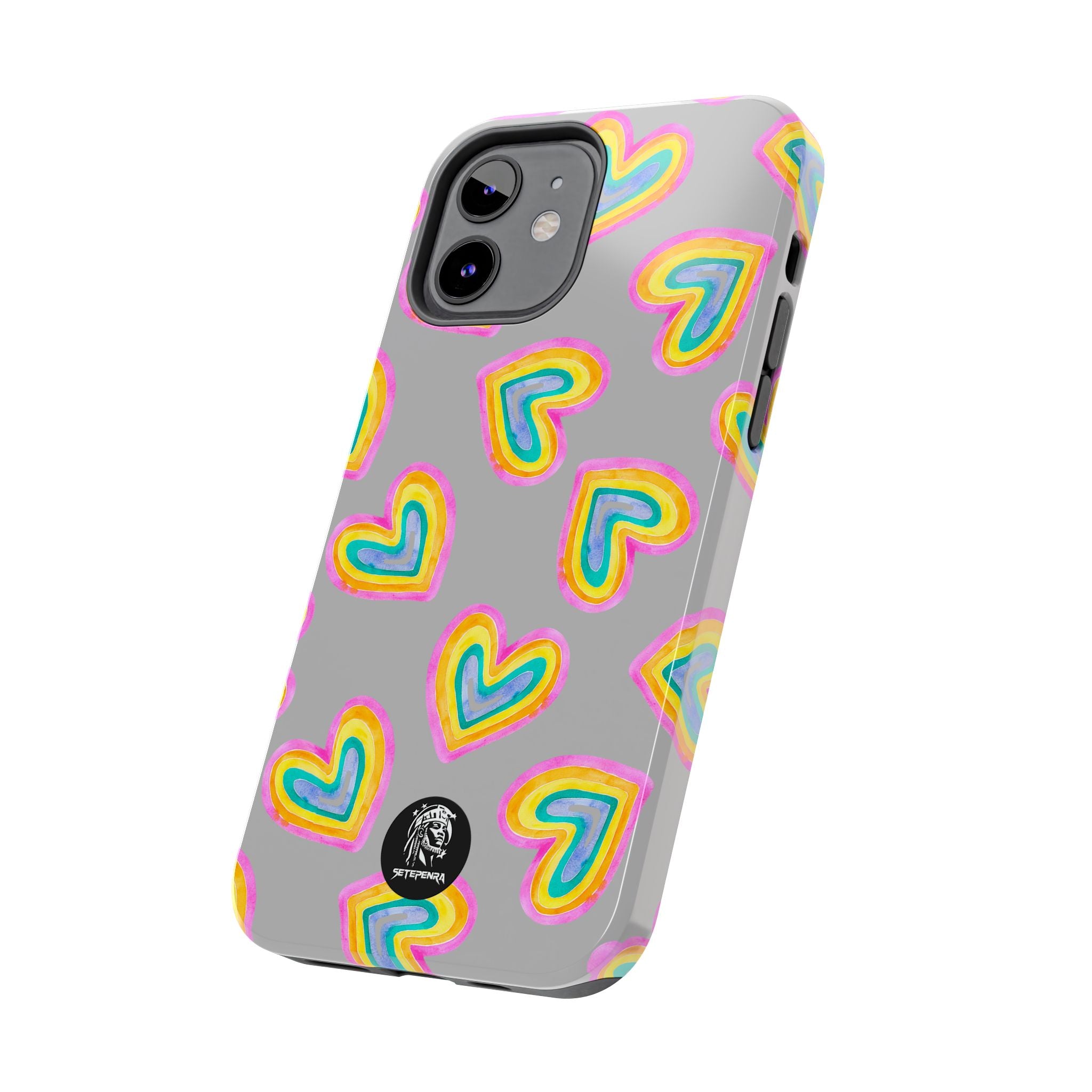 Rainbow Heart Tough Phone Case (For iPhone, Galaxy & More) - Light Grey
