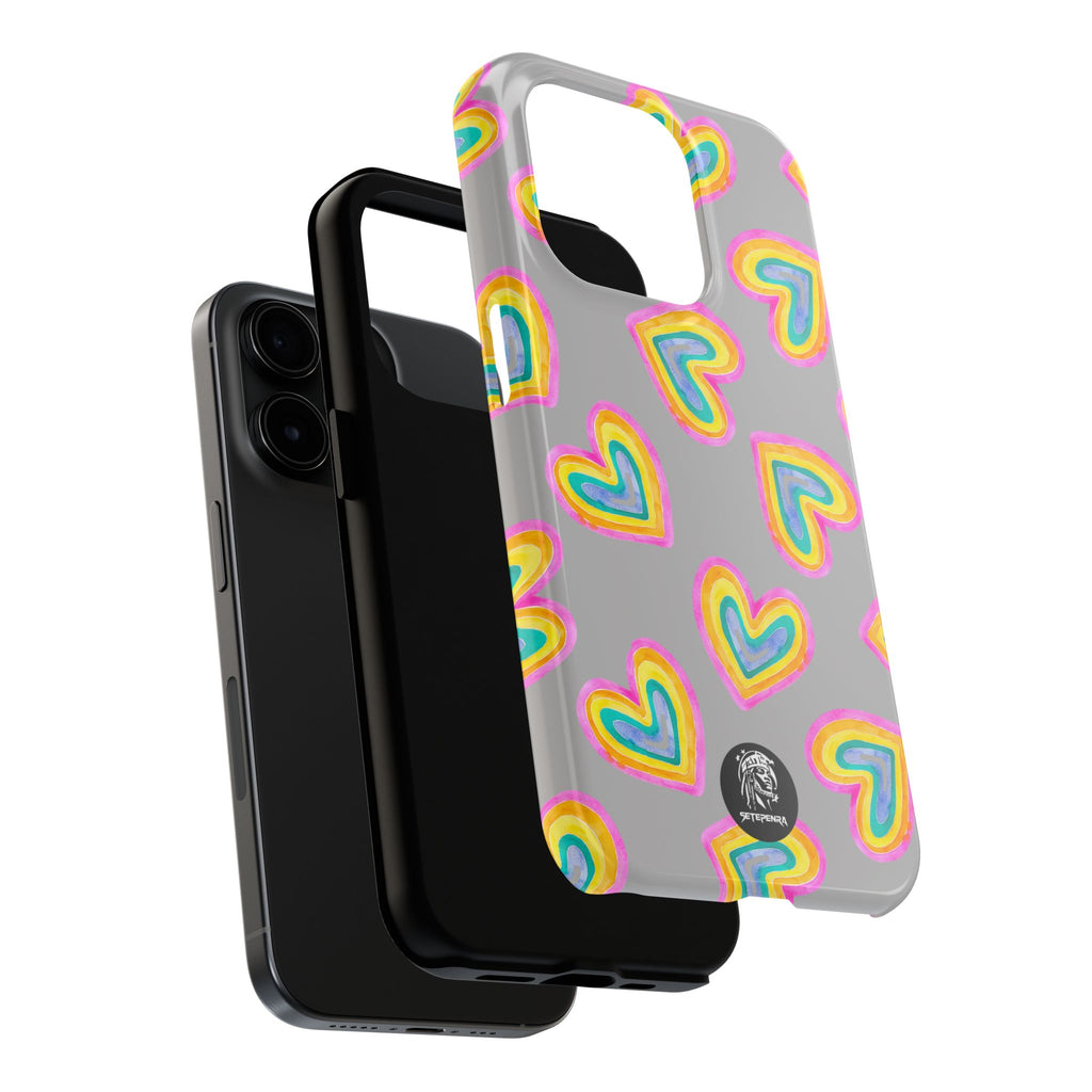 Rainbow Heart Tough Phone Case (For iPhone, Galaxy & More) - Light Grey
