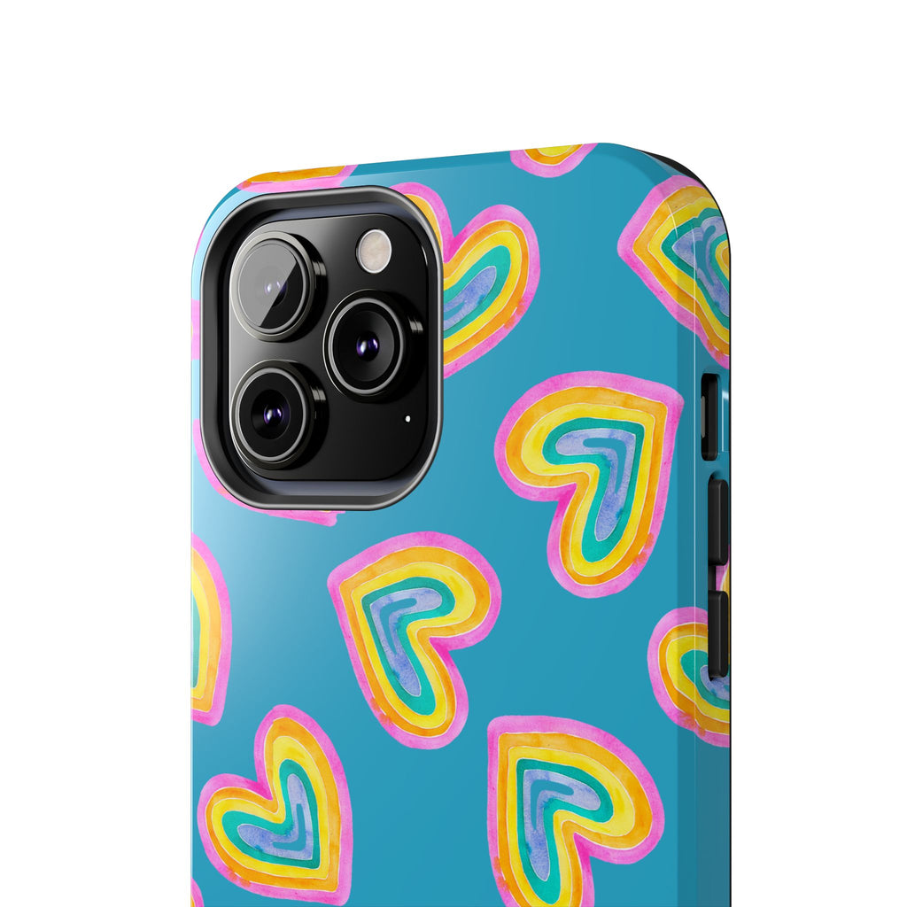 Rainbow Heart Tough Phone Case (For iPhone, Galaxy & More) - Turquoise