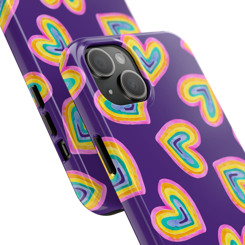 Rainbow Heart Tough Phone Case (For iPhone, Galaxy & More) - Purple