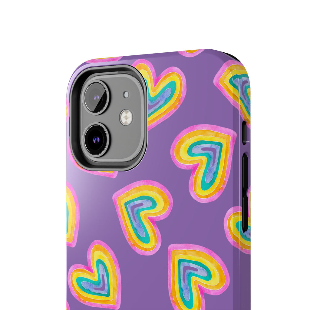Rainbow Heart Tough Phone Case (For iPhone, Galaxy & More) - Light Purple
