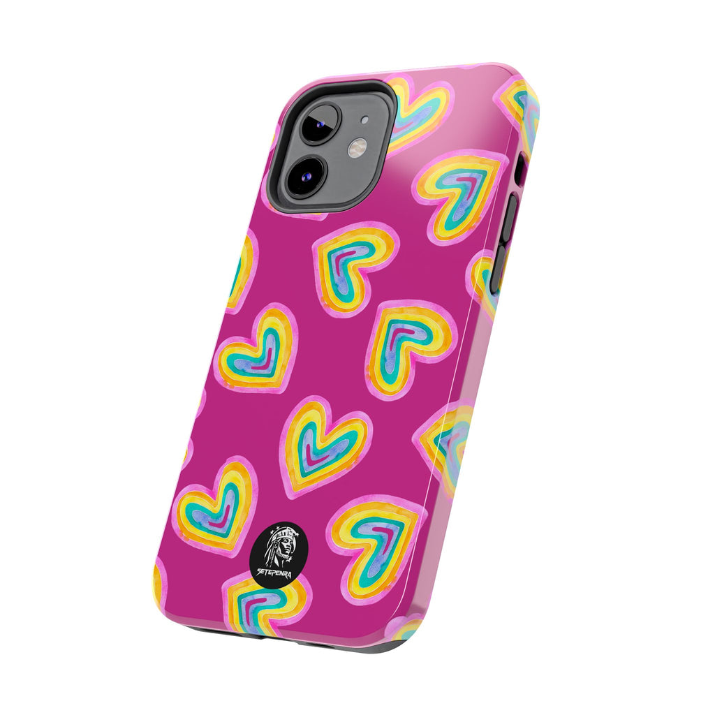 Rainbow Heart Tough Phone Case (For iPhone, Galaxy & More) - Pink