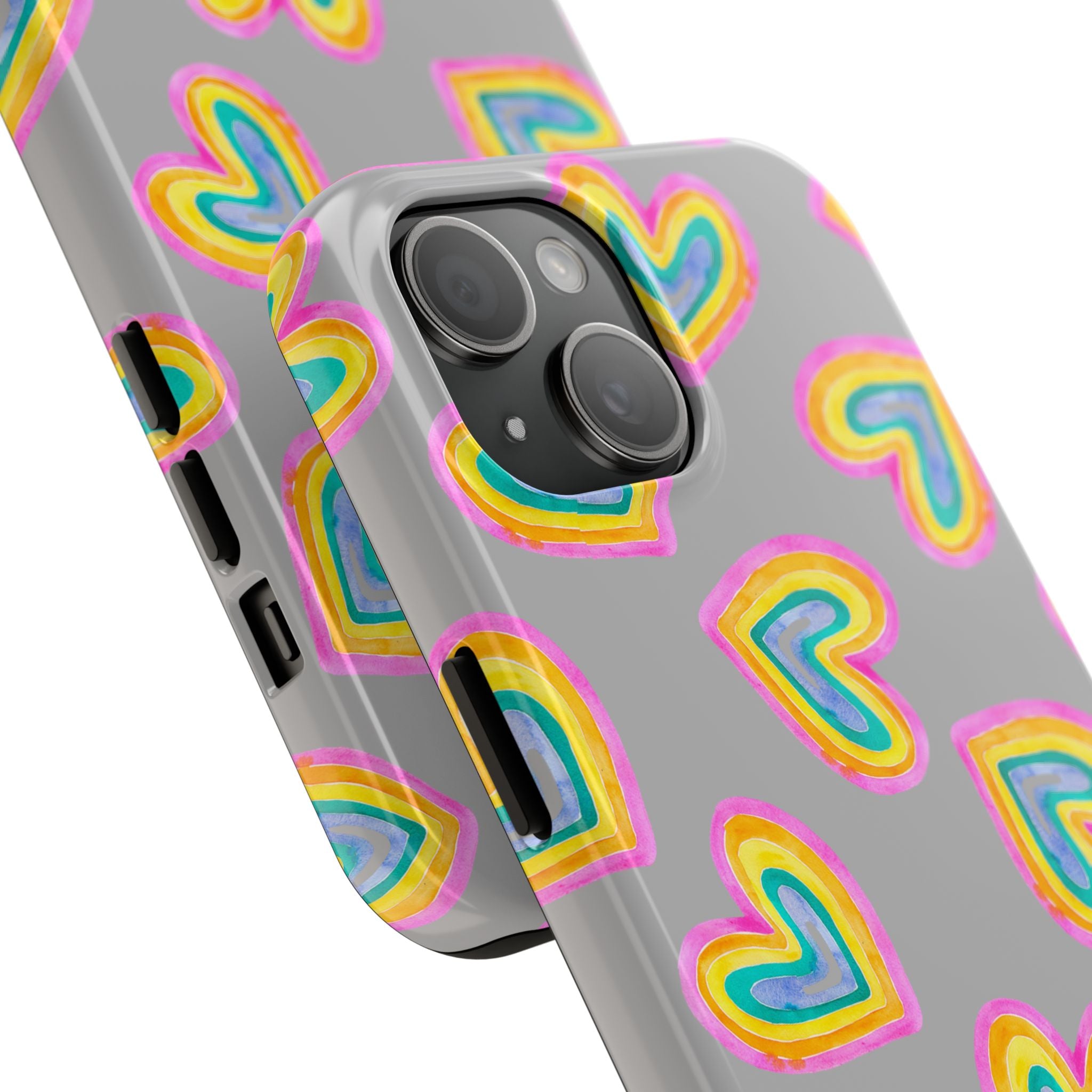 Rainbow Heart Tough Phone Case (For iPhone, Galaxy & More) - Light Grey