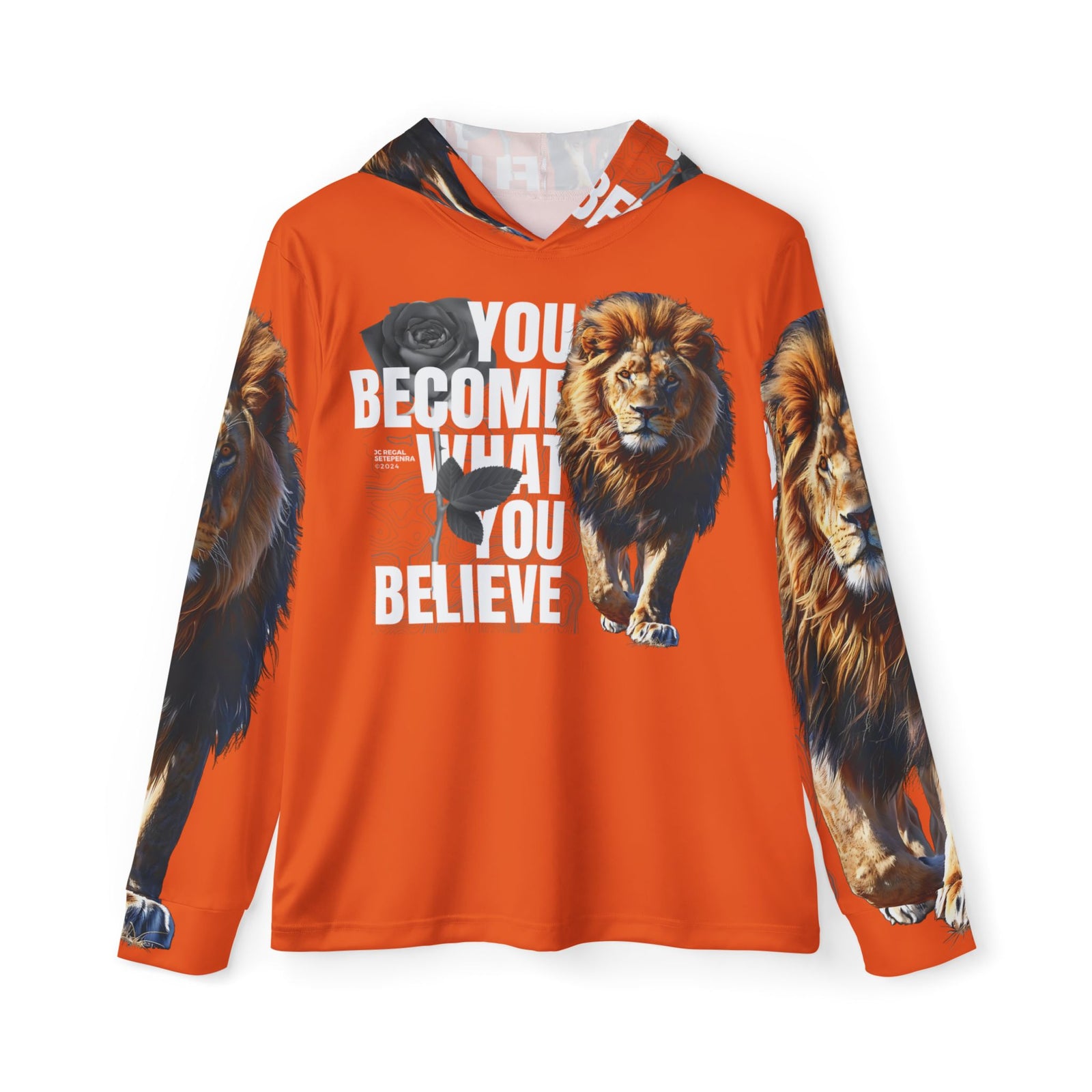 You Become What You Believe Men's Sports Warmup Hoodie (Orange) SETEPENRA All Over Prints.