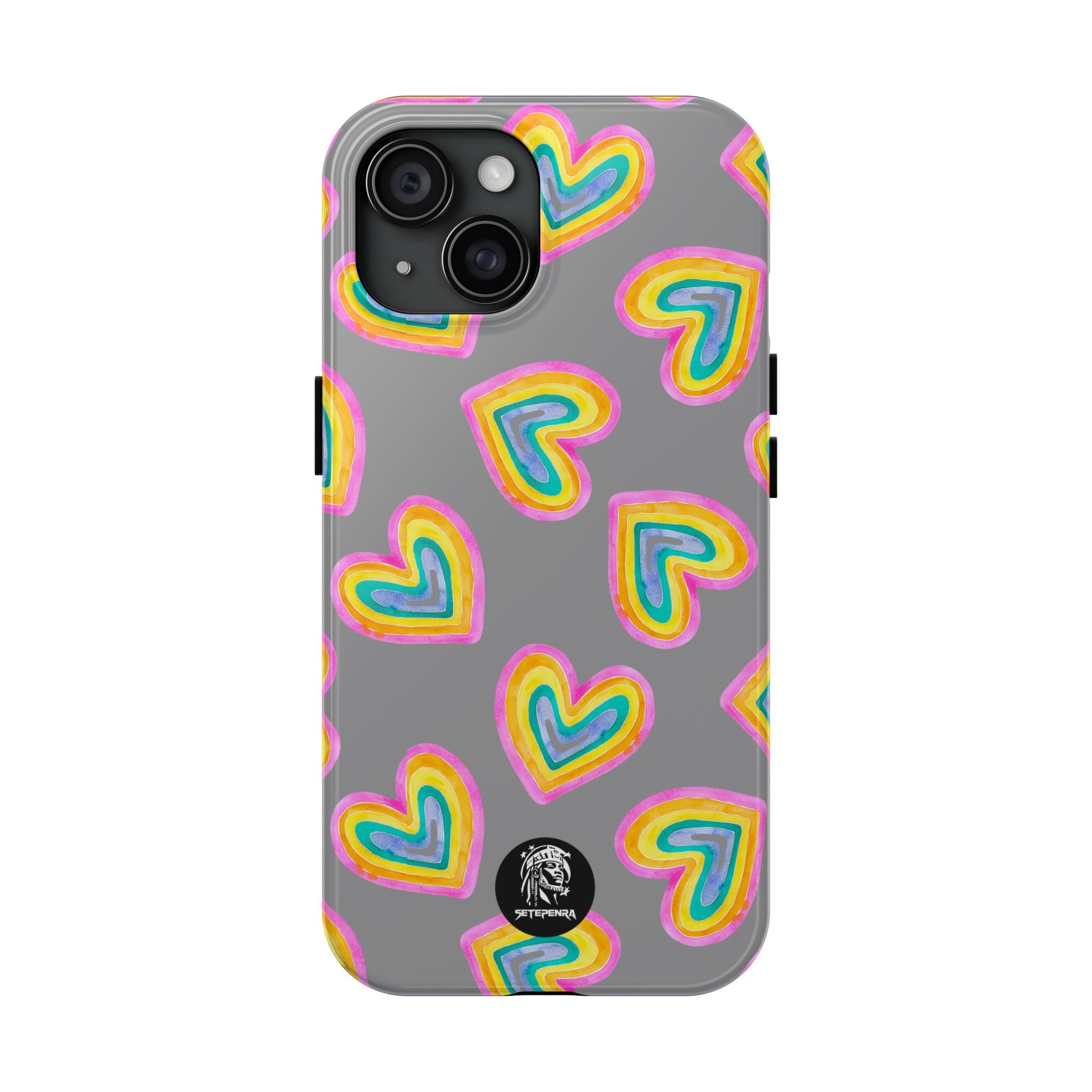 Rainbow Heart Tough Phone Case (For iPhone, Galaxy & More) - Grey