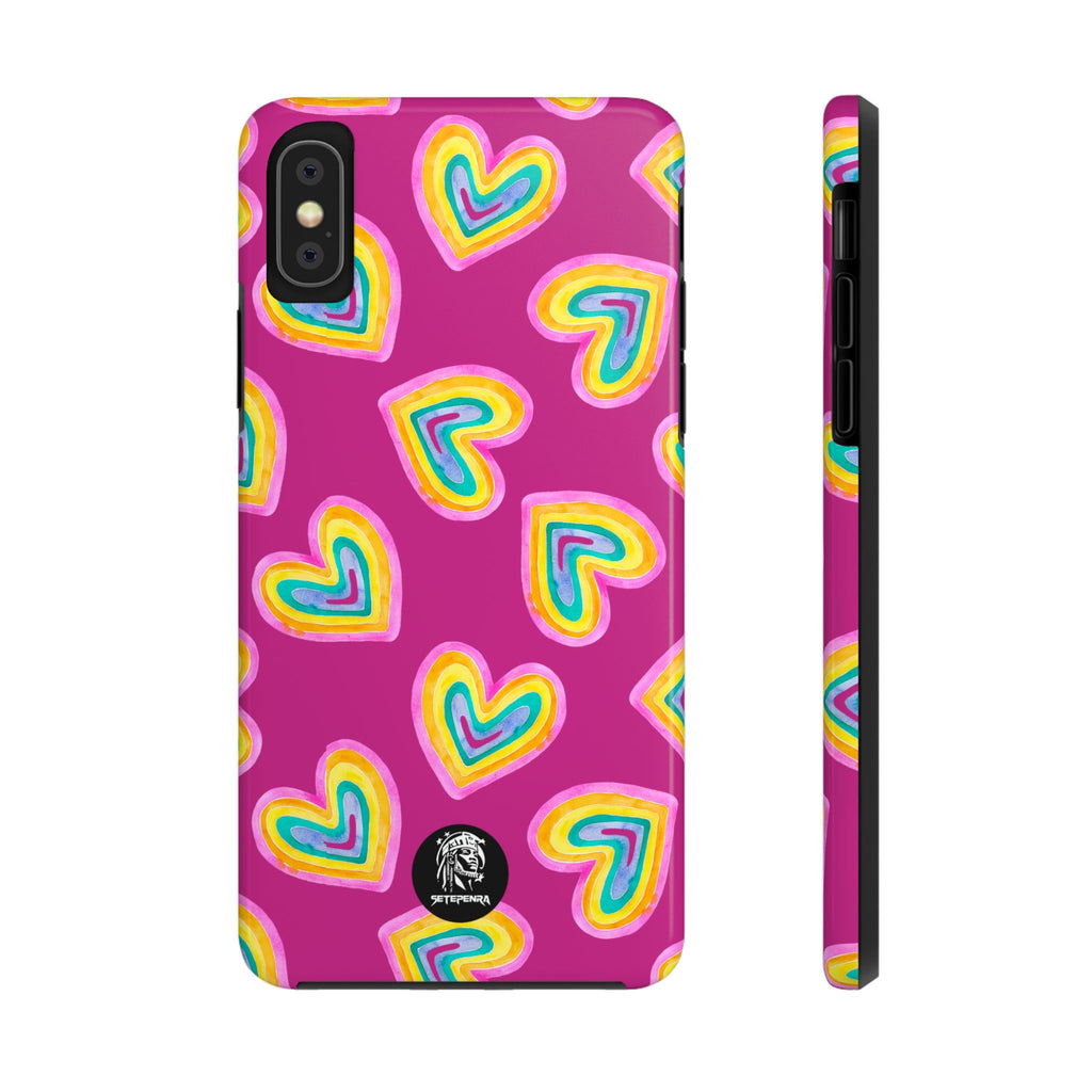 Rainbow Heart Tough Phone Case (For iPhone, Galaxy & More) - Pink SETEPENRA Phone Case.