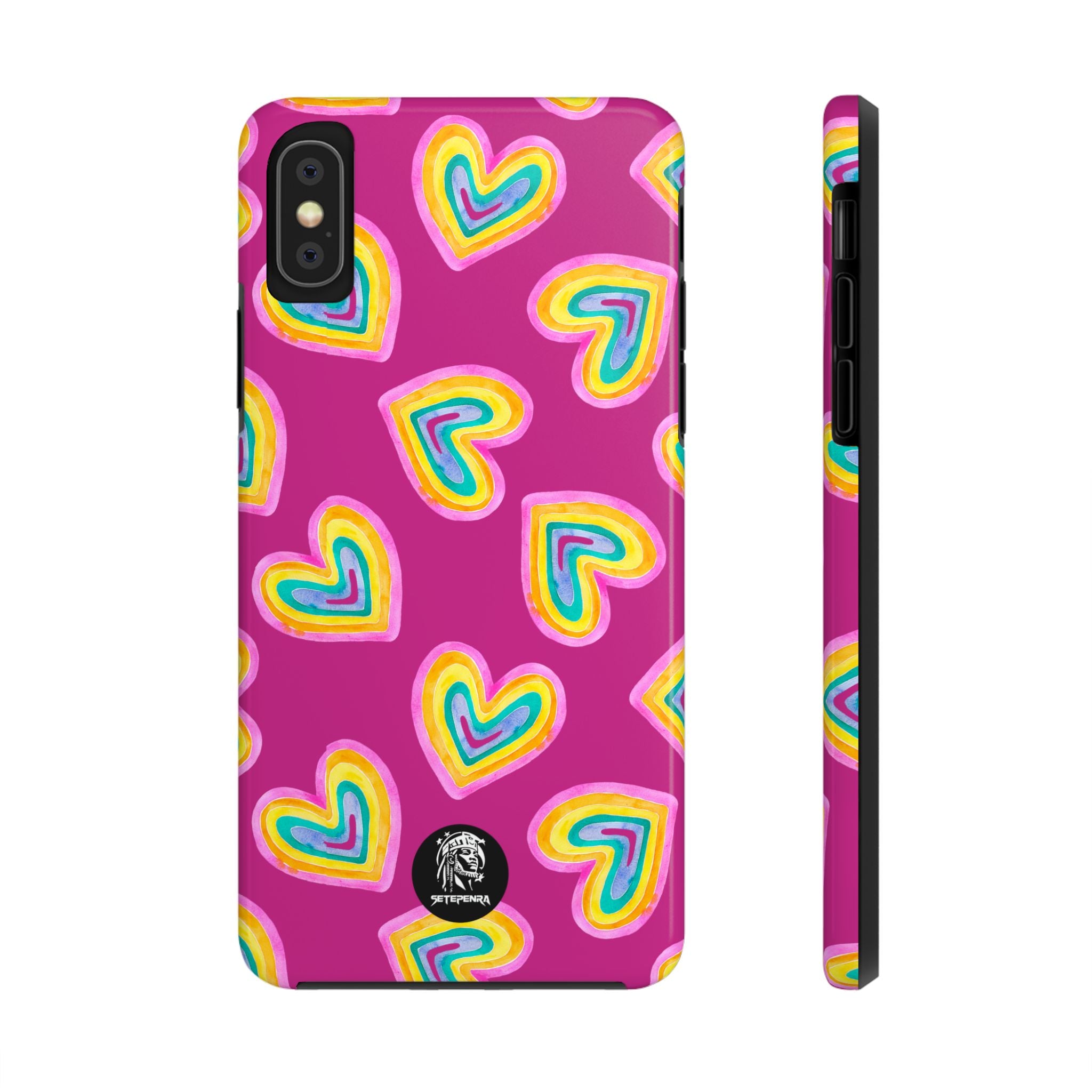 Rainbow Heart Tough Phone Case (For iPhone, Galaxy & More) - Pink SETEPENRA Phone Case.