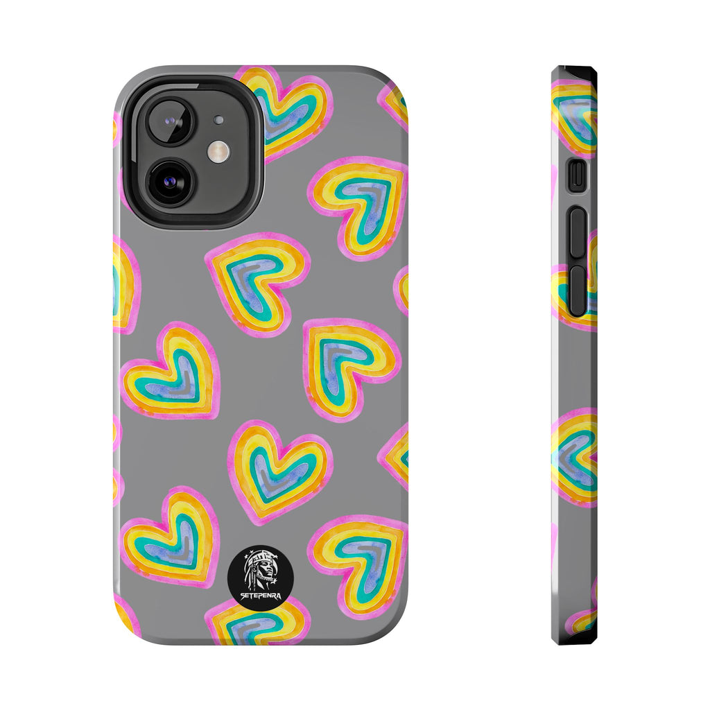 Rainbow Heart Tough Phone Case (For iPhone, Galaxy & More) - Grey SETEPENRA Phone Case.