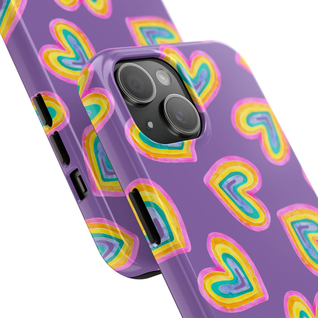Rainbow Heart Tough Phone Case (For iPhone, Galaxy & More) - Light Purple