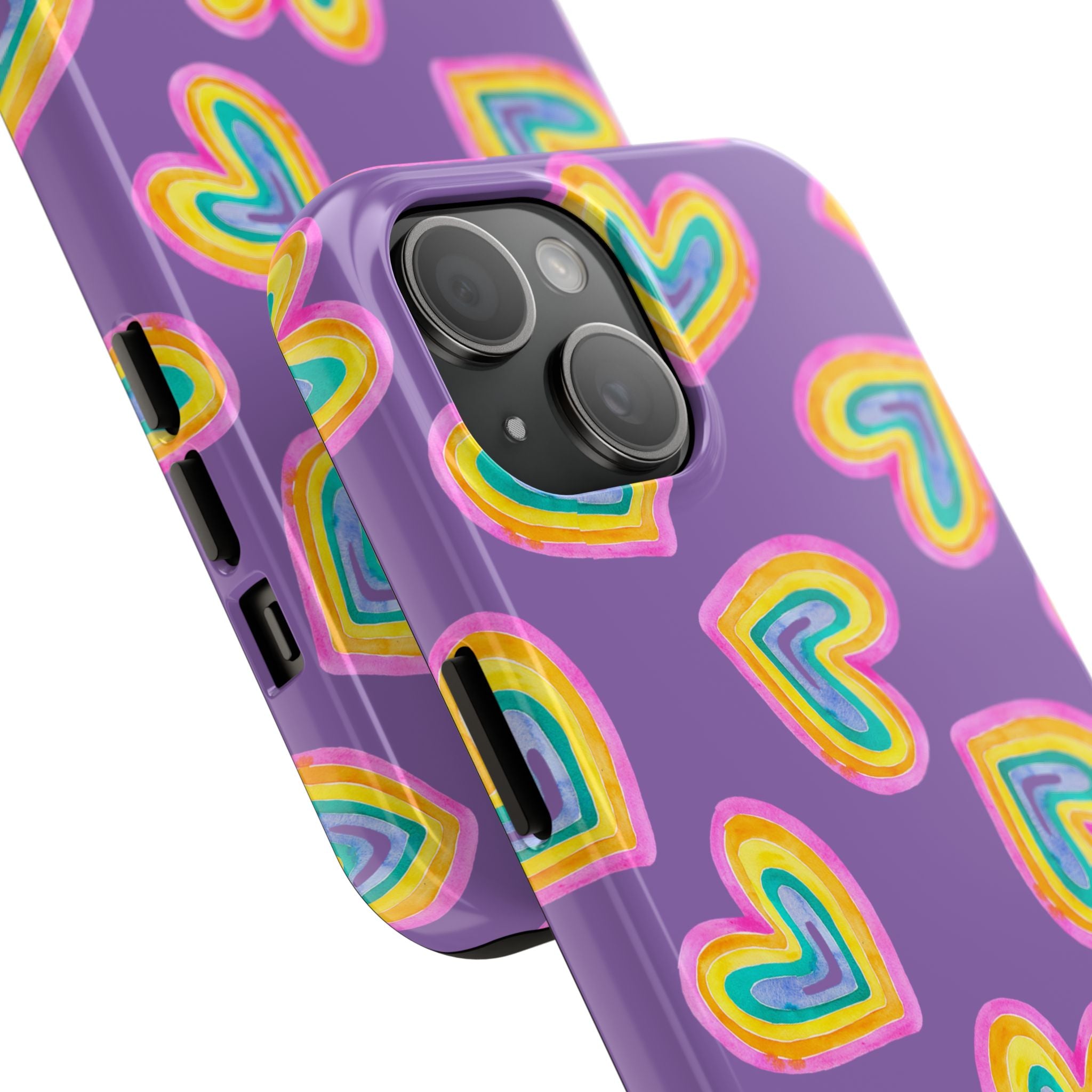 Rainbow Heart Tough Phone Case (For iPhone, Galaxy & More) - Light Purple
