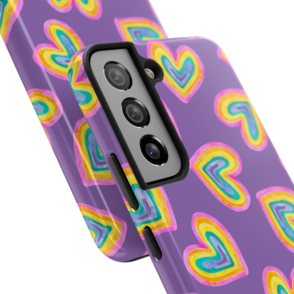 Rainbow Heart Tough Phone Case (For iPhone, Galaxy & More) - Light Purple