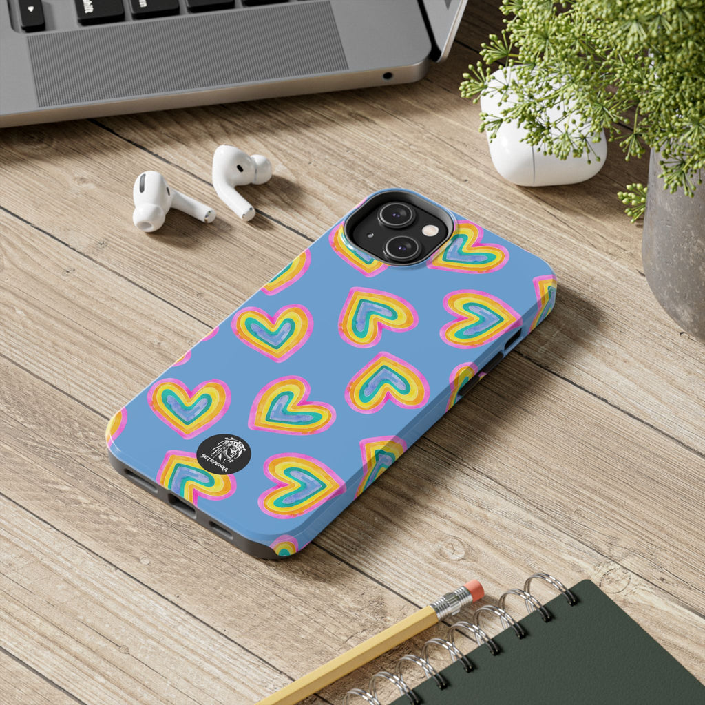 Rainbow Heart Tough Phone Case (For iPhone, Galaxy & More) - Light Blue