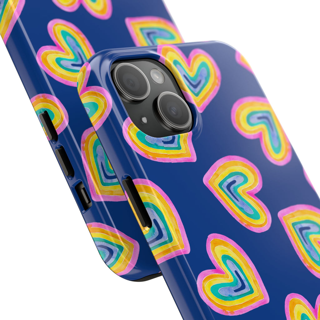 Rainbow Heart Tough Phone Case (For iPhone, Galaxy & More) - Dark Blue