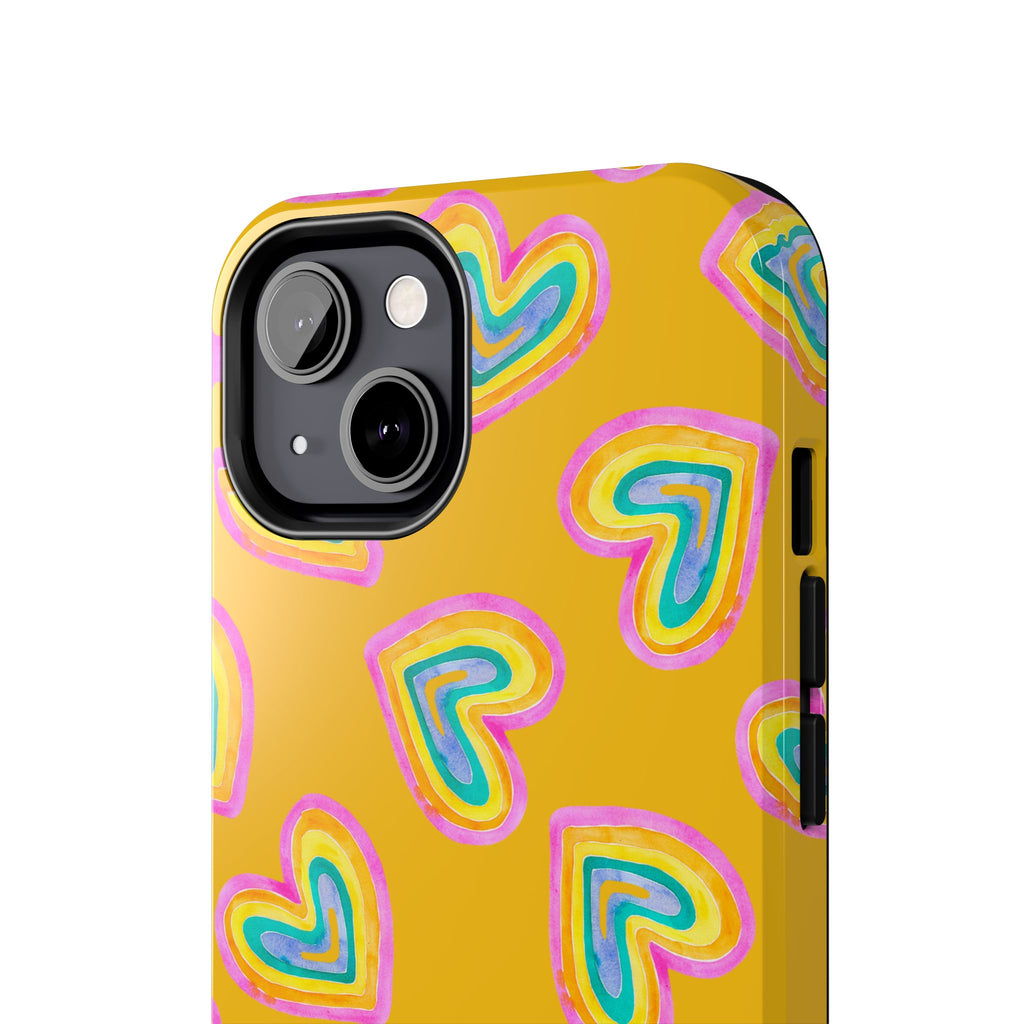 Rainbow Heart Tough Phone Case (For iPhone, Galaxy & More) - Yellow