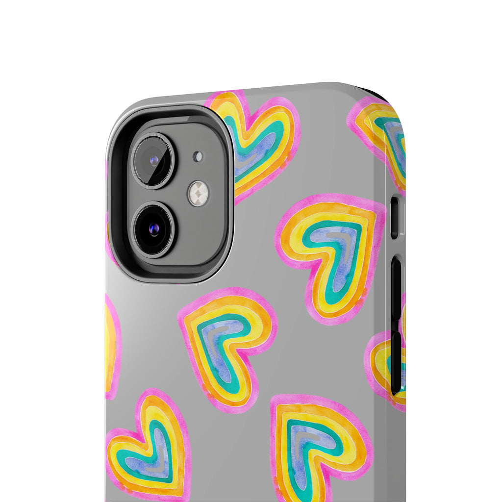 Rainbow Heart Tough Phone Case (For iPhone, Galaxy & More) - Light Grey
