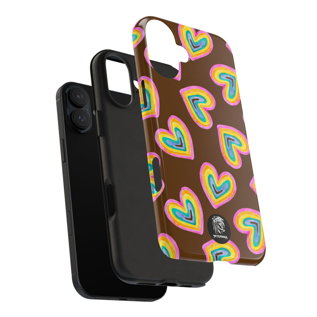 Rainbow Heart Tough Phone Case (For iPhone, Galaxy & More) - Brown