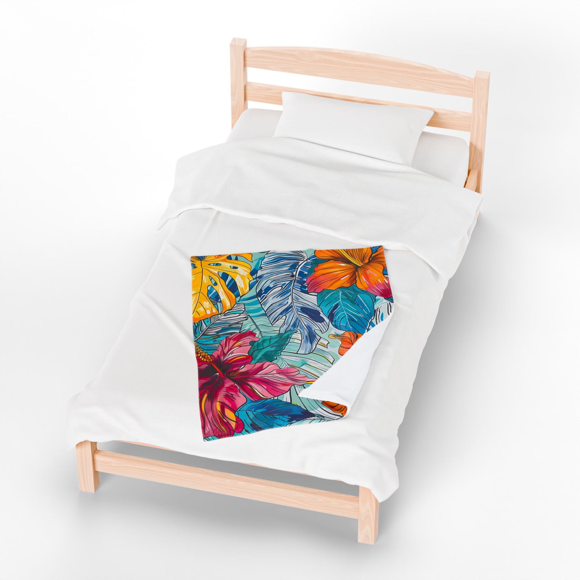 Monstera Hibiscus Velveteen Plush Blanket SETEPENRA All Over Prints.