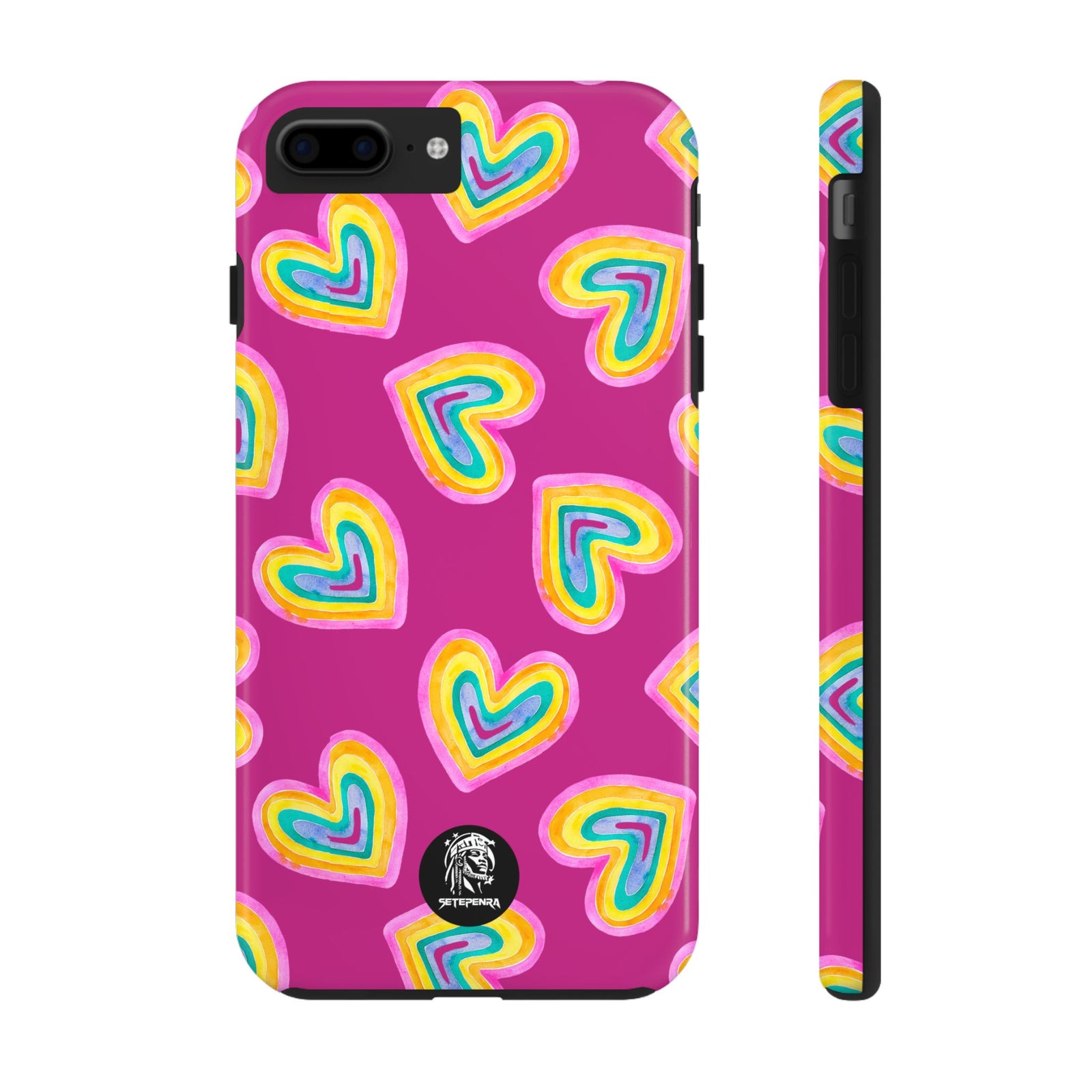 Rainbow Heart Tough Phone Case (For iPhone, Galaxy & More) - Pink SETEPENRA Phone Case.