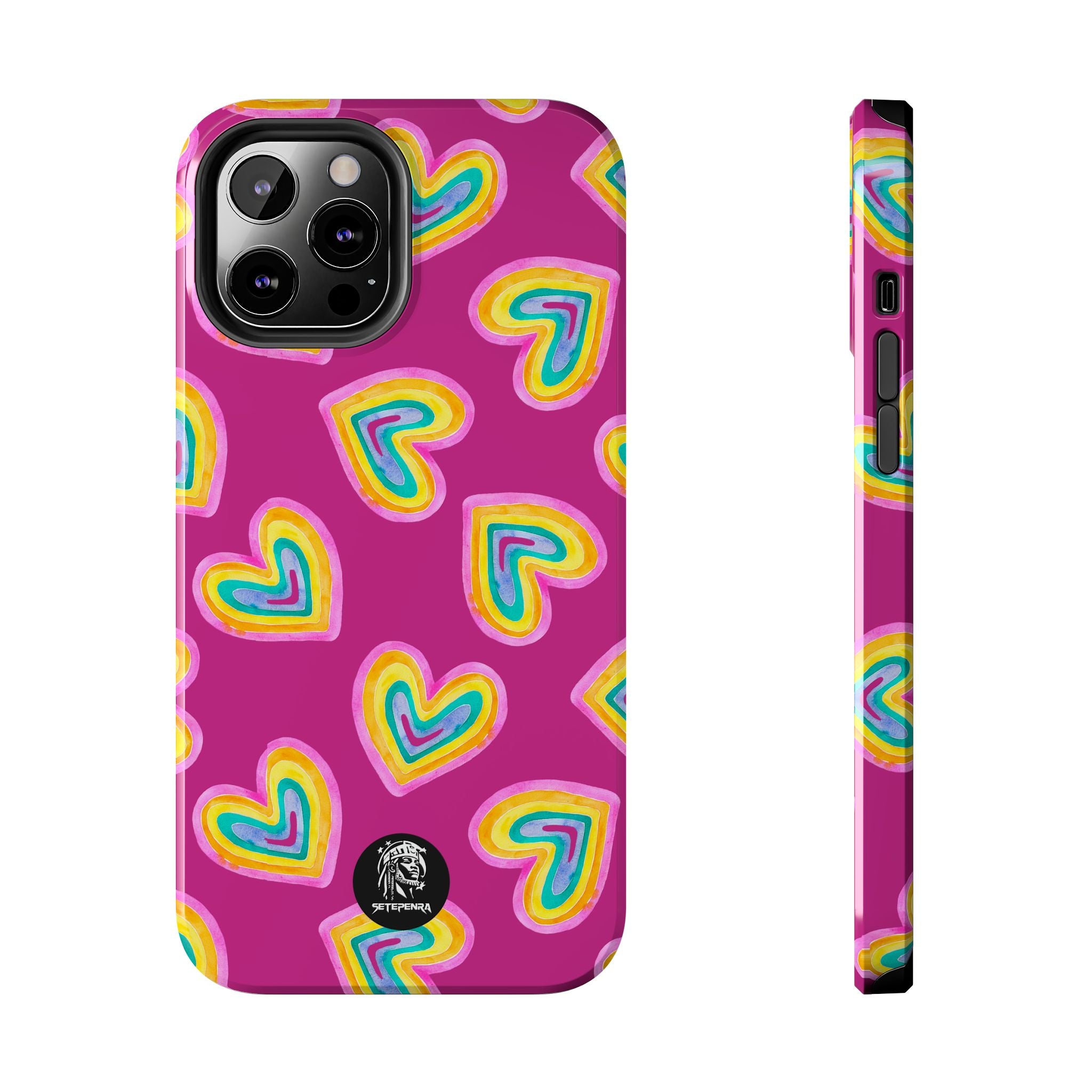 Rainbow Heart Tough Phone Case (For iPhone, Galaxy & More) - Pink SETEPENRA Phone Case.