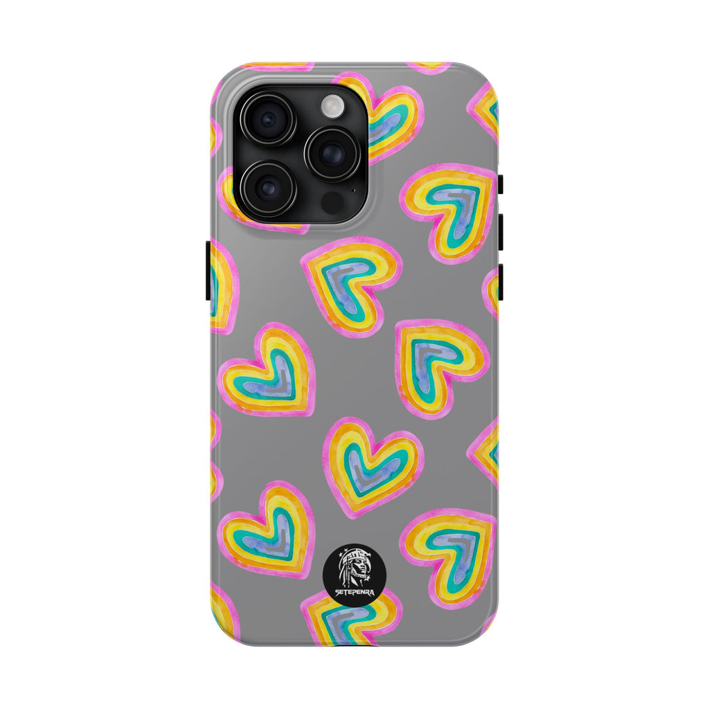 Rainbow Heart Tough Phone Case (For iPhone, Galaxy & More) - Grey