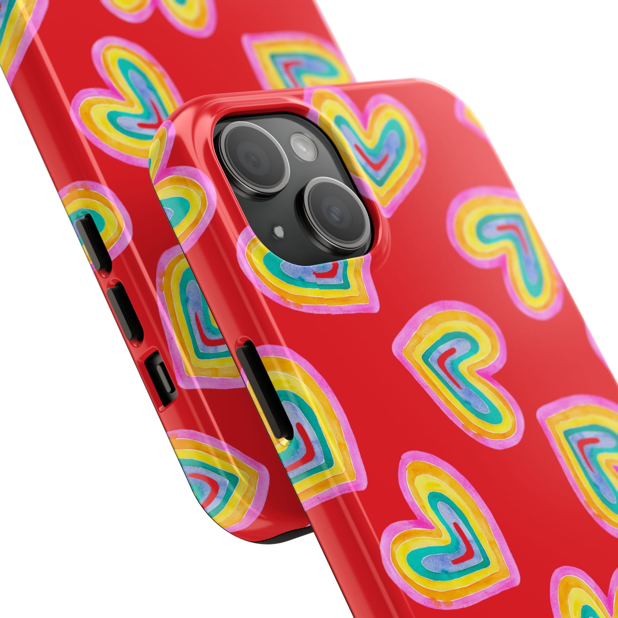 Rainbow Heart Tough Phone Case (For iPhone, Galaxy & More) - Red
