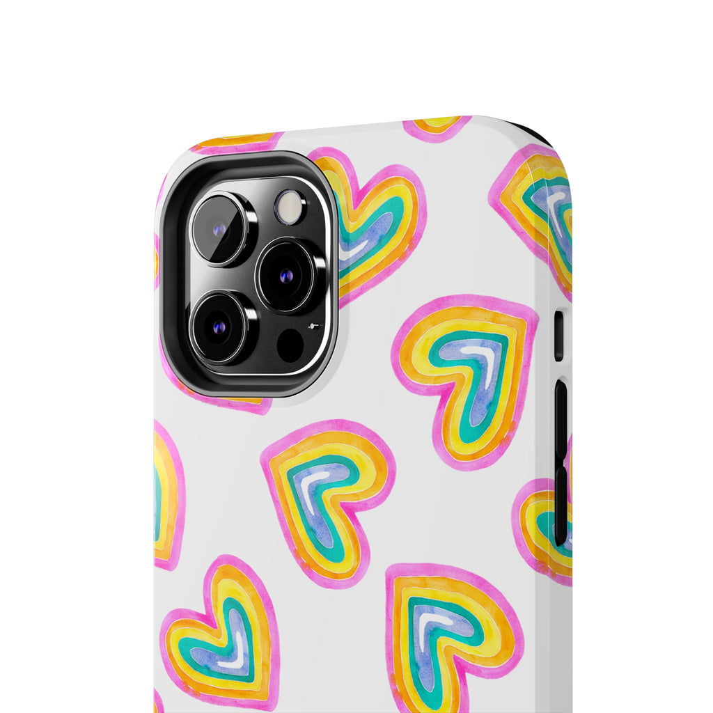 Rainbow Heart Tough Phone Case (For iPhone, Galaxy & More) - White