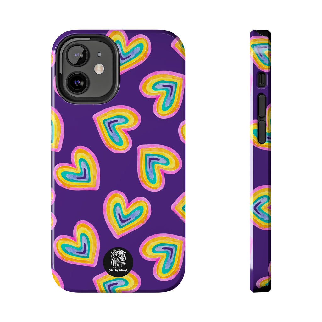 Rainbow Heart Tough Phone Case (For iPhone, Galaxy & More) - Purple SETEPENRA Phone Case.