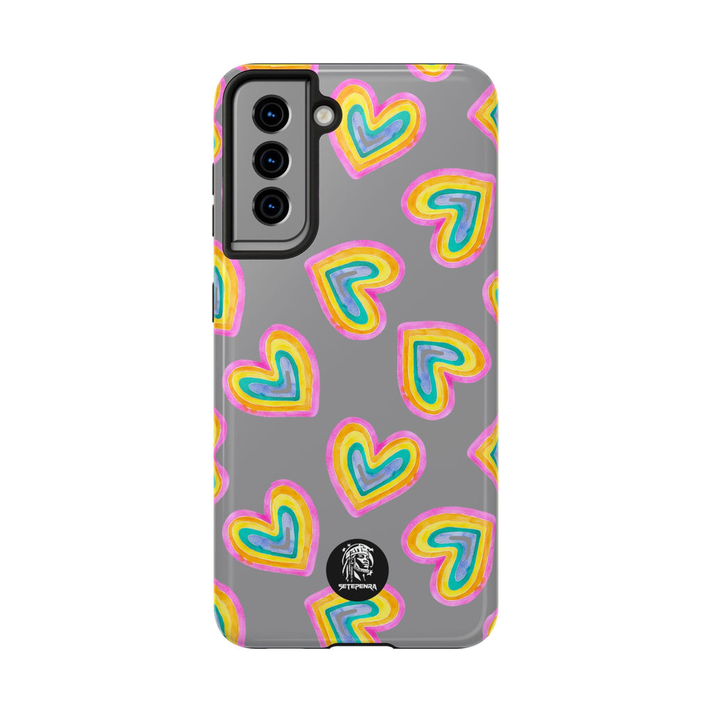 Rainbow Heart Tough Phone Case (For iPhone, Galaxy & More) - Grey