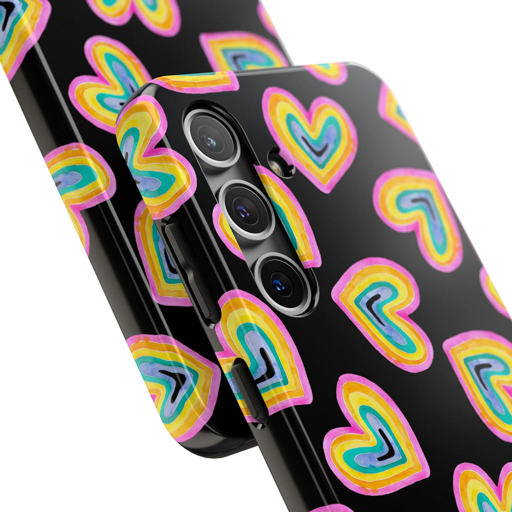 Rainbow Heart Tough Phone Case (For iPhone, Galaxy & More) - Black