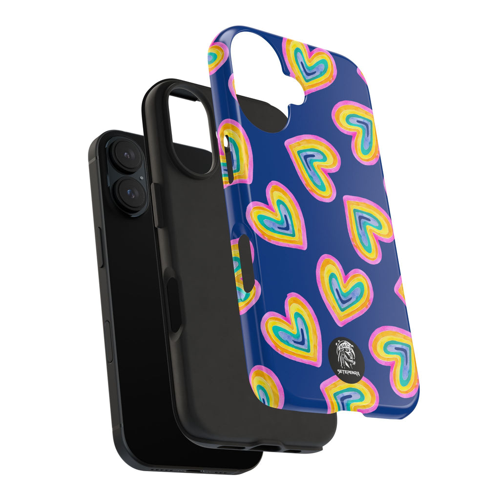 Rainbow Heart Tough Phone Case (For iPhone, Galaxy & More) - Dark Blue