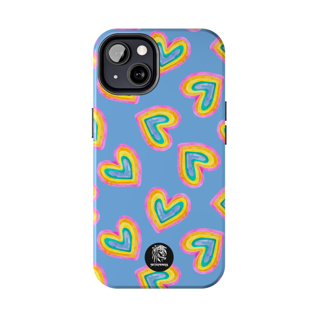Rainbow Heart Tough Phone Case (For iPhone, Galaxy & More) - Light Blue