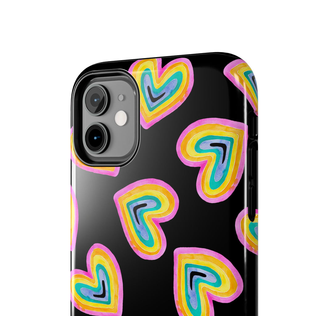Rainbow Heart Tough Phone Case (For iPhone, Galaxy & More) - Black